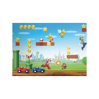 Image showing  Red & Blue & Green Mario Scene Peel & Stick Wallpaper Border