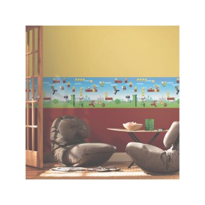 Image showing  Red & Blue & Green Mario Scene Peel & Stick Wallpaper Border
