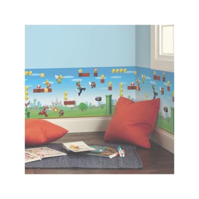 Image showing  Red & Blue & Green Mario Scene Peel & Stick Wallpaper Border