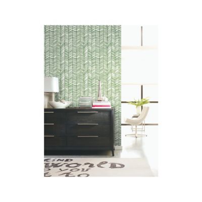 Image showing  Cat Coquillette Herringbone Peel & Stick Wallpaper, Green and White