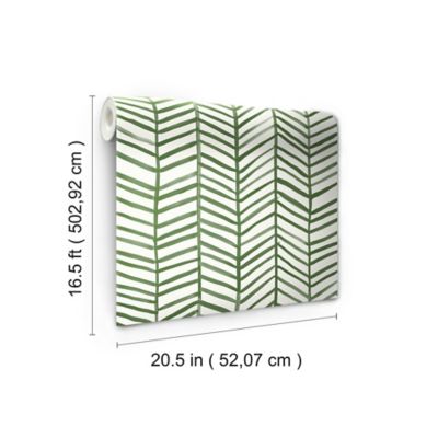 Image showing  Cat Coquillette Herringbone Peel & Stick Wallpaper, Green and White