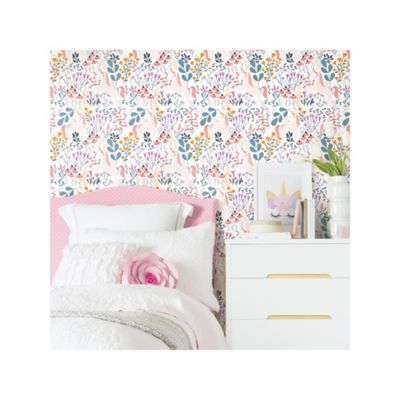 Image showing  Unicorn Paradise Peel & Stick Wallpaper, White and Pink