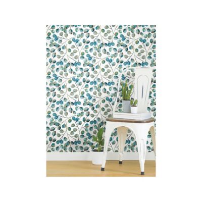 Image showing  Teal & White Cat Coquillette Eucalyptus Peel & Stick Wallpaper