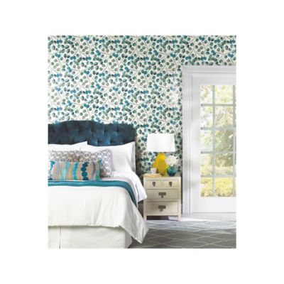 Image showing  Teal & White Cat Coquillette Eucalyptus Peel & Stick Wallpaper