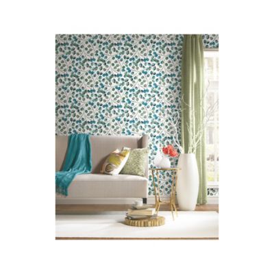 Image showing  Teal & White Cat Coquillette Eucalyptus Peel & Stick Wallpaper