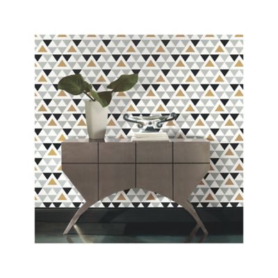 Image showing  Grey & Black & Gold Geometric Triangle Peel & Stick Wallpaper