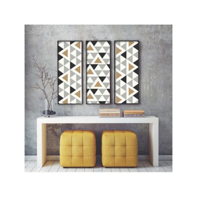 Image showing  Grey & Black & Gold Geometric Triangle Peel & Stick Wallpaper