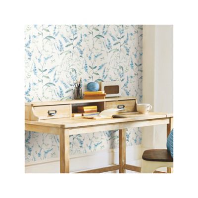 Image showing  Floral Sprig Peel & Stick Wallpaper, Blue