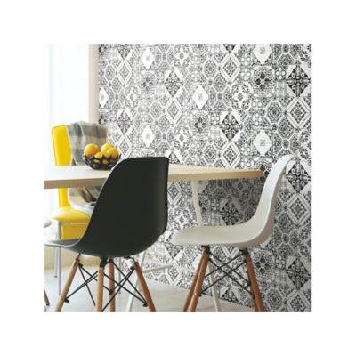 Image showing  Black Mediterranean Tile Peel & Stick Wallpaper