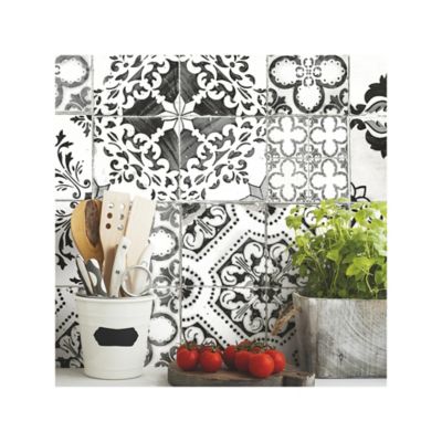Image showing  Black Mediterranean Tile Peel & Stick Wallpaper