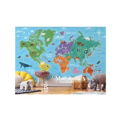 Image showing  Blue & Green World Map Wall Mural