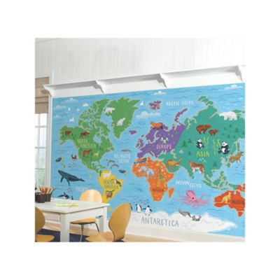 Image showing  Blue & Green World Map Wall Mural