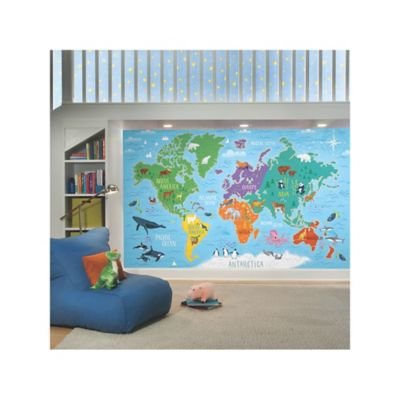 Image showing  Blue & Green World Map Wall Mural