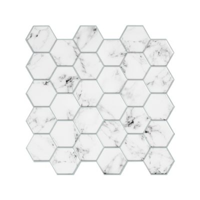 RoomMates White & Black Carrara Marble Hexagon Peel & Stick Backsplash