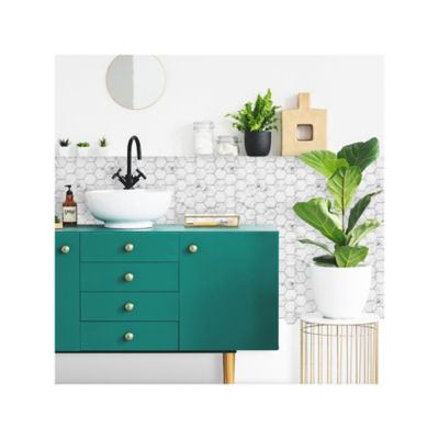 Image showing  White & Black Carrara Marble Hexagon Peel & Stick Backsplash