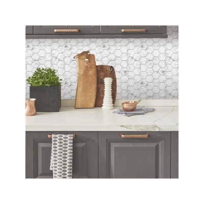 Image showing  White & Black Carrara Marble Hexagon Peel & Stick Backsplash