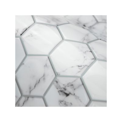 Image showing 5 th RoomMates White & Black Carrara Marble Hexagon Peel & Stick Backsplash