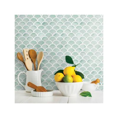 Image showing  Aqua Scallop Peel & Stick Backsplash