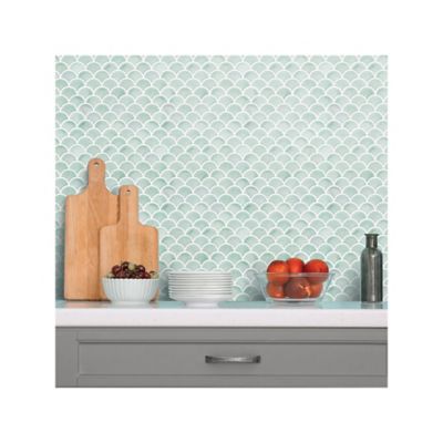 Image showing  Aqua Scallop Peel & Stick Backsplash