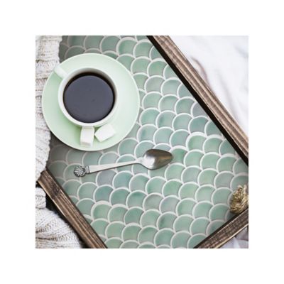 Image showing  Aqua Scallop Peel & Stick Backsplash