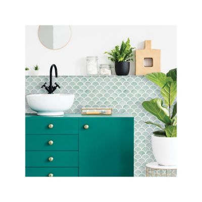 Image showing  Aqua Scallop Peel & Stick Backsplash