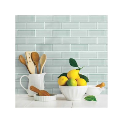 Image showing  Aqua Seaglass Subway Peel & Stick Tiles