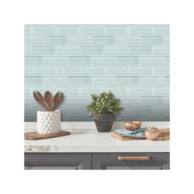 Image showing  Aqua Seaglass Subway Peel & Stick Tiles