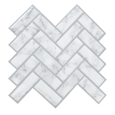 RoomMates White & Grey Marble Herringbone Peel & Stick Tiles