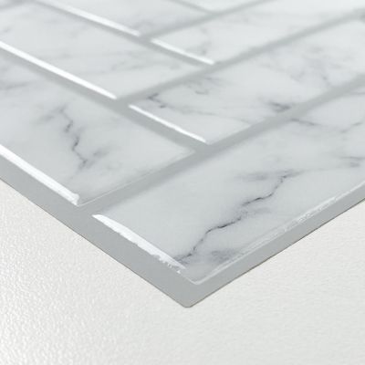 Image showing 5 th RoomMates White & Grey Marble Herringbone Peel & Stick Tiles