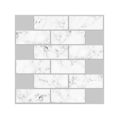 RoomMates White Carrara Marble Subway Peel & Stick Backsplash