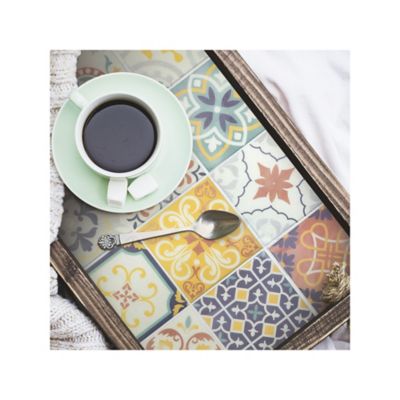 Image showing  Orange/Blue/Yellow Spanish Terracotta Tile Peel and Stick Backsplash