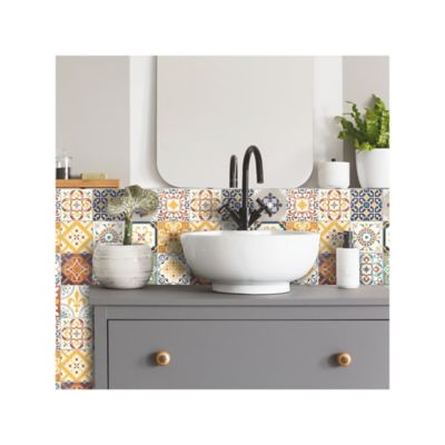 Image showing 5 th RoomMates Orange/Blue/Yellow Spanish Terracotta Tile Peel and Stick Backsplash