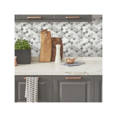 Image showing  Grey Hexagon Tile Peel & Stick Backsplash