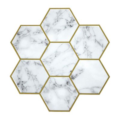 RoomMates White & Gold Cararra Marble And Gold Large Hexagon Sticktile