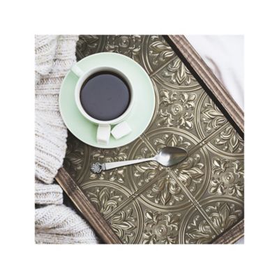 Image showing  Tin Peel & Stick Tile Backsplash, Gold