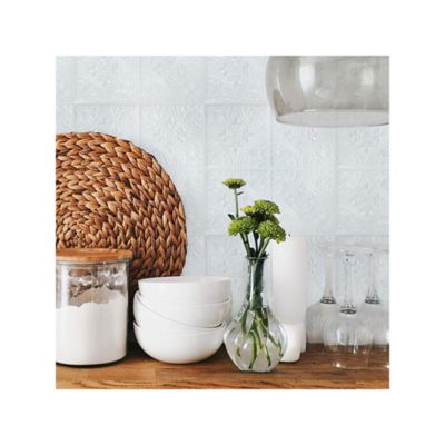 Image showing  Tin Peel & Stick Tile Backsplash, Bright White