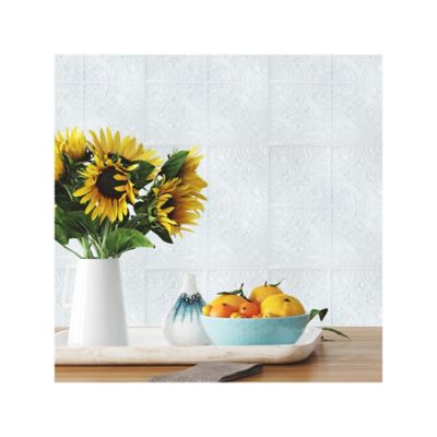 Image showing 5 th RoomMates Tin Peel & Stick Tile Backsplash, Bright White