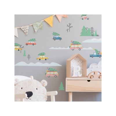 Image showing  Multicolor Retro Christmas Cars Wall Decals