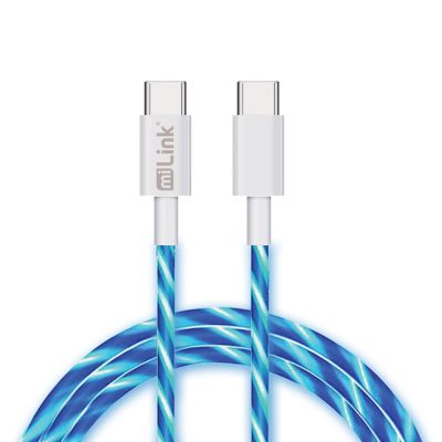 miLink 1-Pack 6.6 ft. Blue-Color Glowing Light Streamer Type-C to Type-C Charging & Data Cable