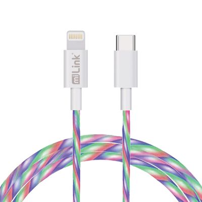 miLink 1-Pack 6.6 ft. Multi-Color Glowing Light Streamer Type-C to iPhone Charging & Data Cable