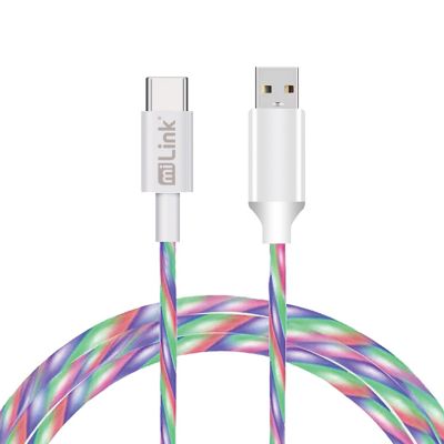 miLink 6.6 ft. Type-C to USB-A Charging and Data Cable, Multi-Color Glowing Light Streamer
