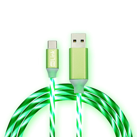 miLink 1-Pack 6.6 ft. Green-Color Glowing Light Streamer Type-C to USB-A Charging & Data Cable