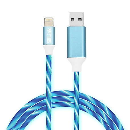miLink 1-Pack 6.6 ft. Blue-Color Glowing Light Streamer 8-pin to USB-A Charging & Data Cable