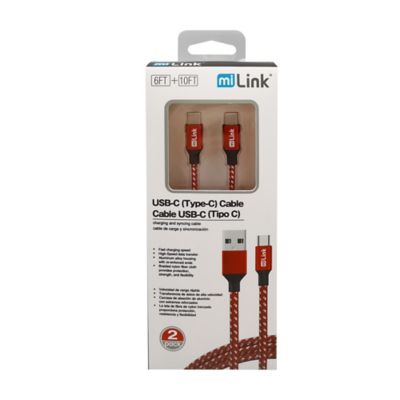 Image showing  2-Pack (6 ft. + 10 ft.) Type-C to USB-A Charging and Syncing Cable (red-white)