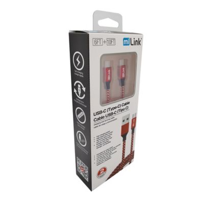 Image showing  2-Pack (6 ft. + 10 ft.) Type-C to USB-A Charging and Syncing Cable (red-white)