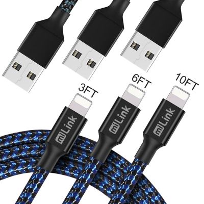 miLink 3 ft., 6 ft. and 10 ft. 8-Pin iPhone Charging and Data Cable Set, 3-Pack