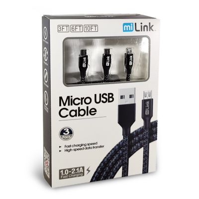 Image showing  3 Pack Micro USB Cable (3 ft. + 6 ft. + 10 ft.)