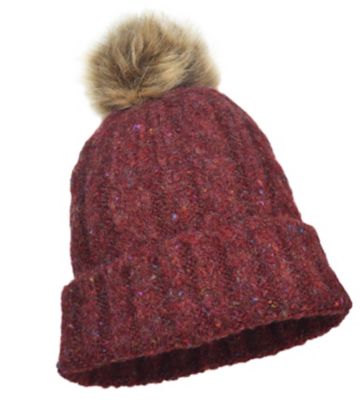 Xetra Cable Cuff Beanie With Faux Fur Pom