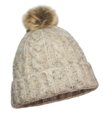 Xetra Cable Cuff Beanie With Faux Fur Pom