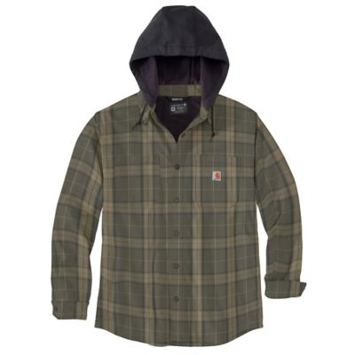 Carhartt Men's Rugged Flex Relaxed Fit Flannel Fleece-Lined Hooded Long-Sleeve Button-Down Shirt Jacket